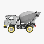 Zijaanzicht cementwagen met gele velgen