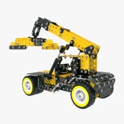 Achteraanzicht gele container heftruck