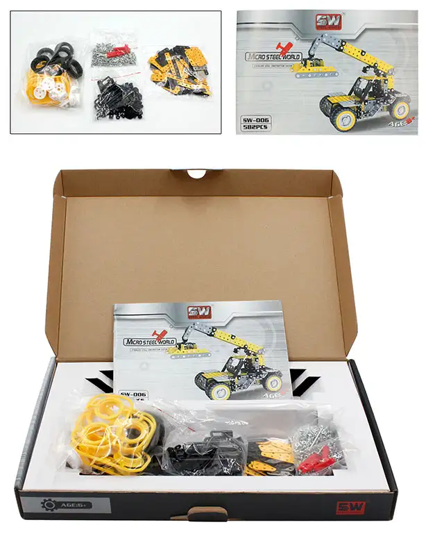 Verpakking inhoud gele container heftruck