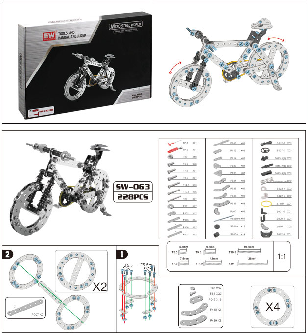 Schematisch overzicht van onderdelen fiets