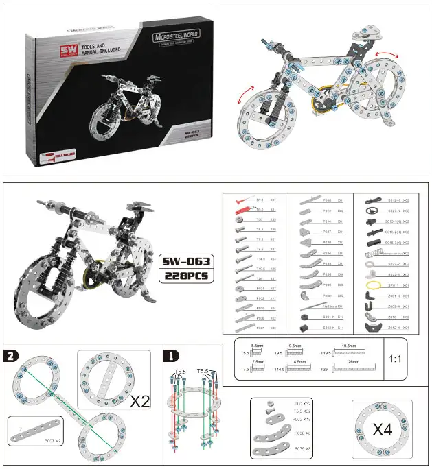 Schematisch overzicht van onderdelen fiets