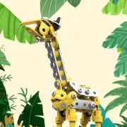 Giraffe met groene planten rondom