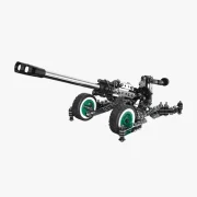 Vooraanzicht kanon met groene velgen