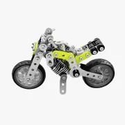 Zijaanzicht motorfiets met gele accenten