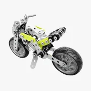 Achteraanzicht motorfiets met gele accenten