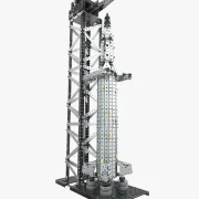 Vooraanzicht raket met lanceerplatform