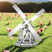 Windmolen op een grasveld met bloemen