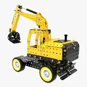 Achteraanzicht gele graafmachine