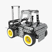 Achteraanzicht heftruck met gele velgen