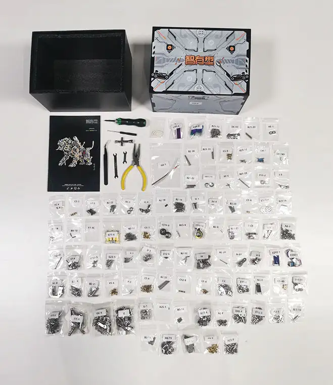 Verpakking inhoud kleurrijke tijger