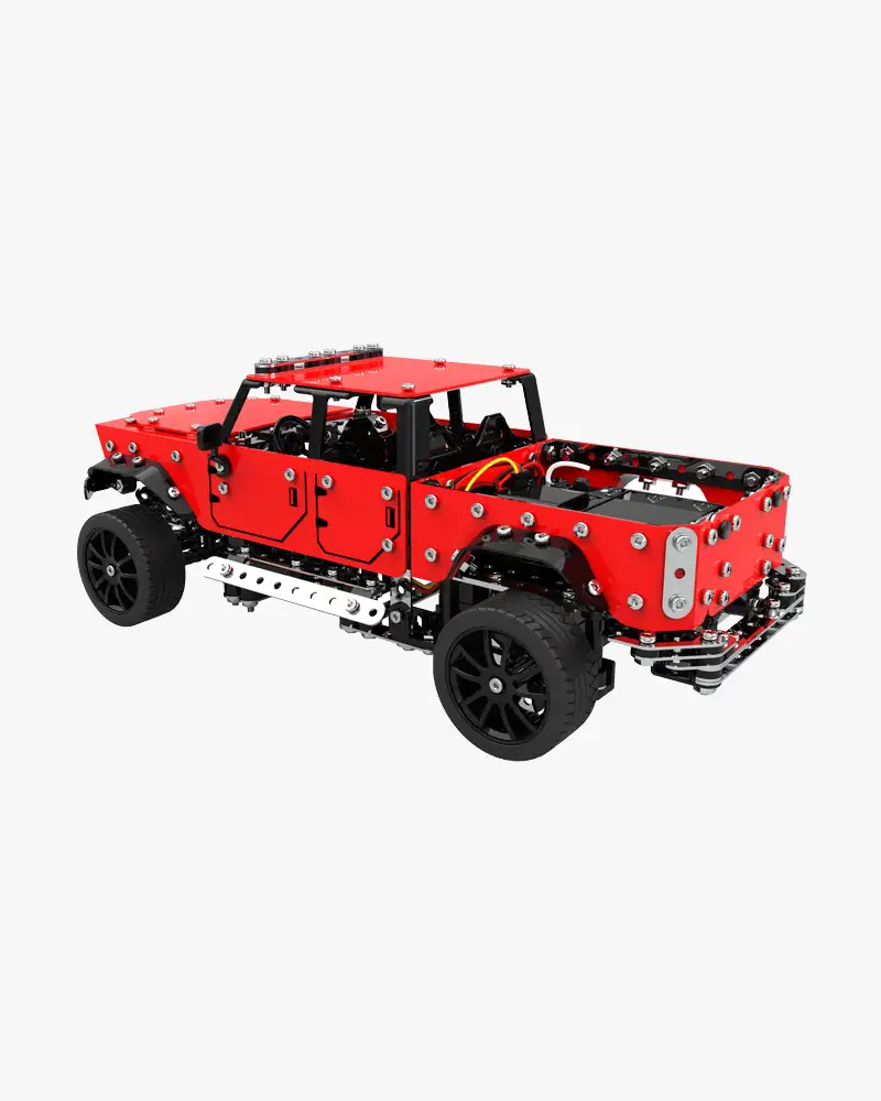 Achteraanzicht rode pickup truck