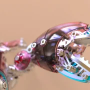 Detailfoto van de poot van de rode mechanische krab
