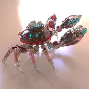Zijaanzicht mechanische krab (rood)