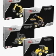 Bundel van 4 bouwpakketten shovel, graafmachine, heftruck en containerheftruck