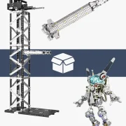 Een lanceerplatform, raket en astronaut afgebeeld als bundelpakket