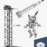 Een lanceerplatform, raket en astronaut afgebeeld als bundelpakket