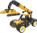 Vooraanzicht van een zwart/gele containerheftruck